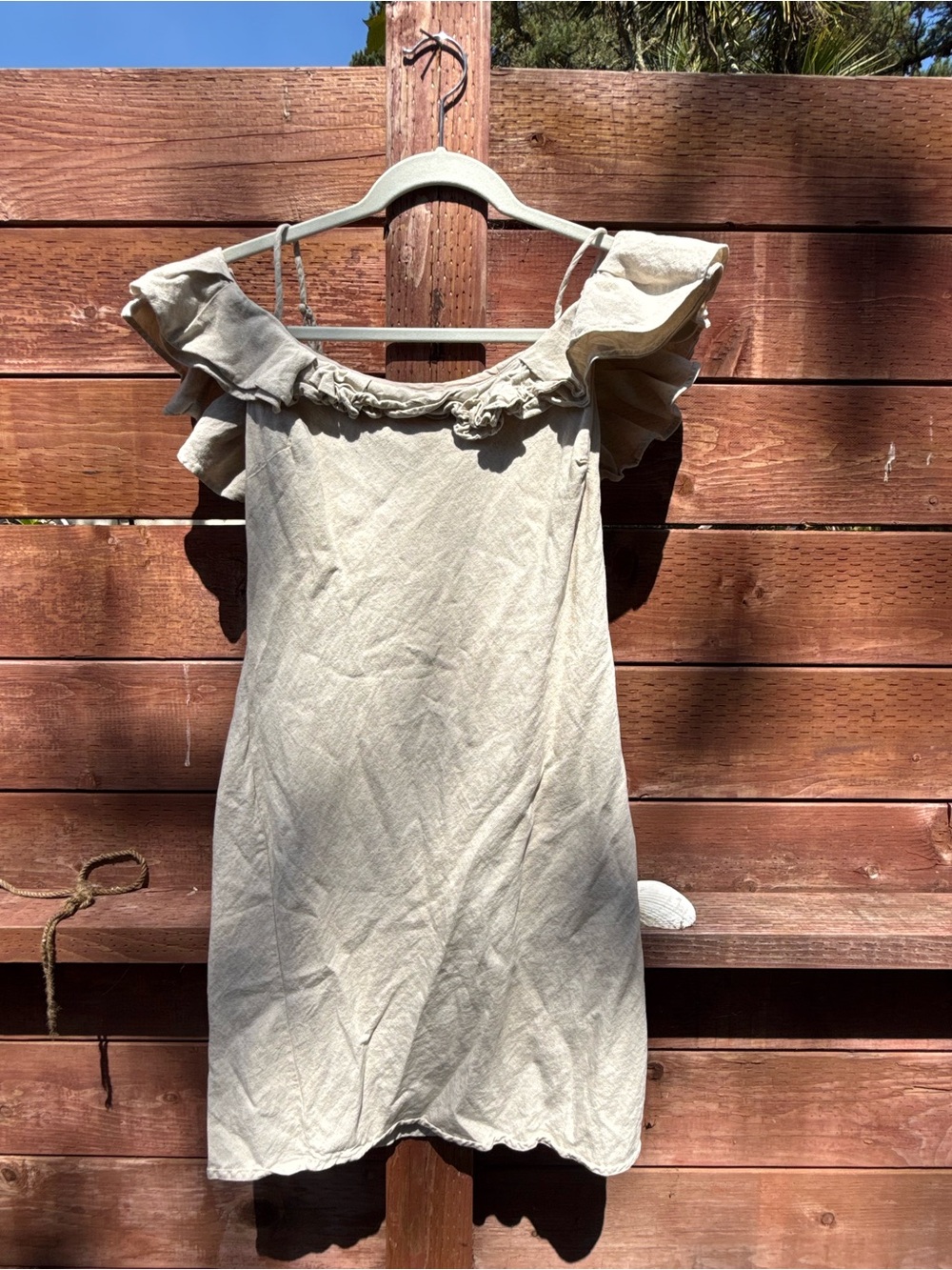 Linen Astr Beige Off-Shoulder Ruffle Dress